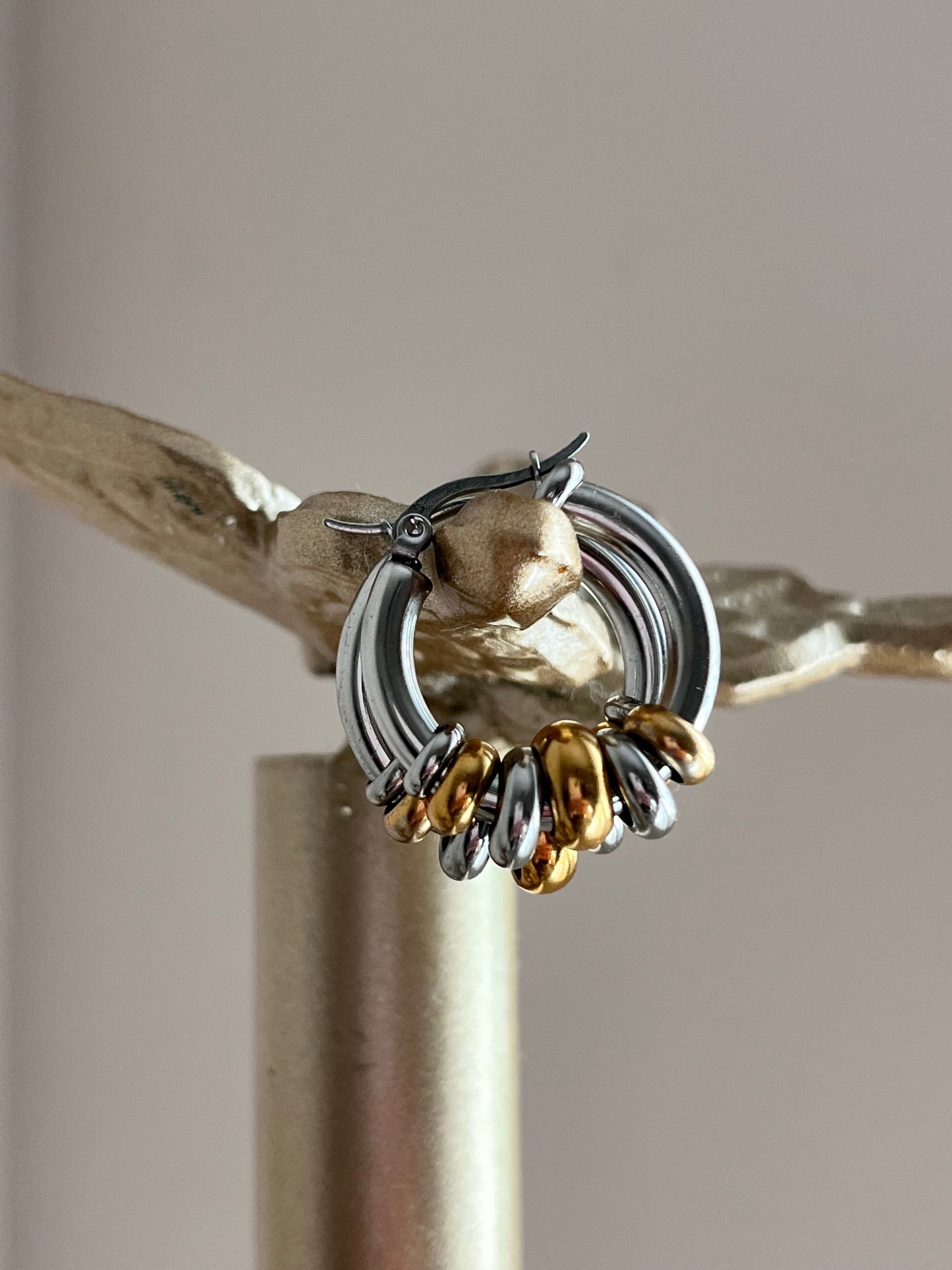 Mixed Metal Medium Hoop Earrings