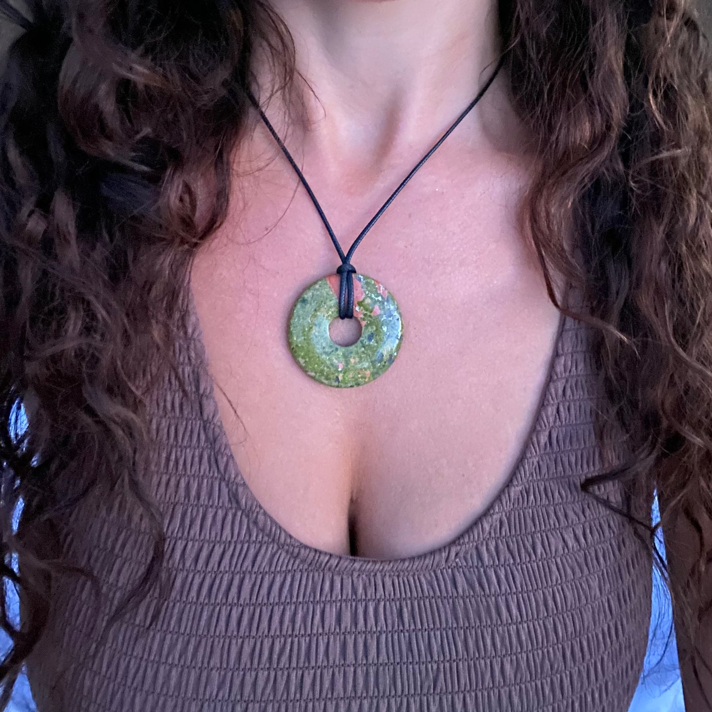 Unakite Donut Pendant Necklace