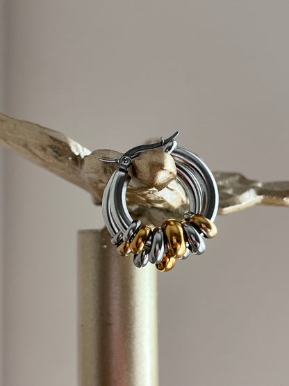 Mixed Metal Medium Hoop Earrings