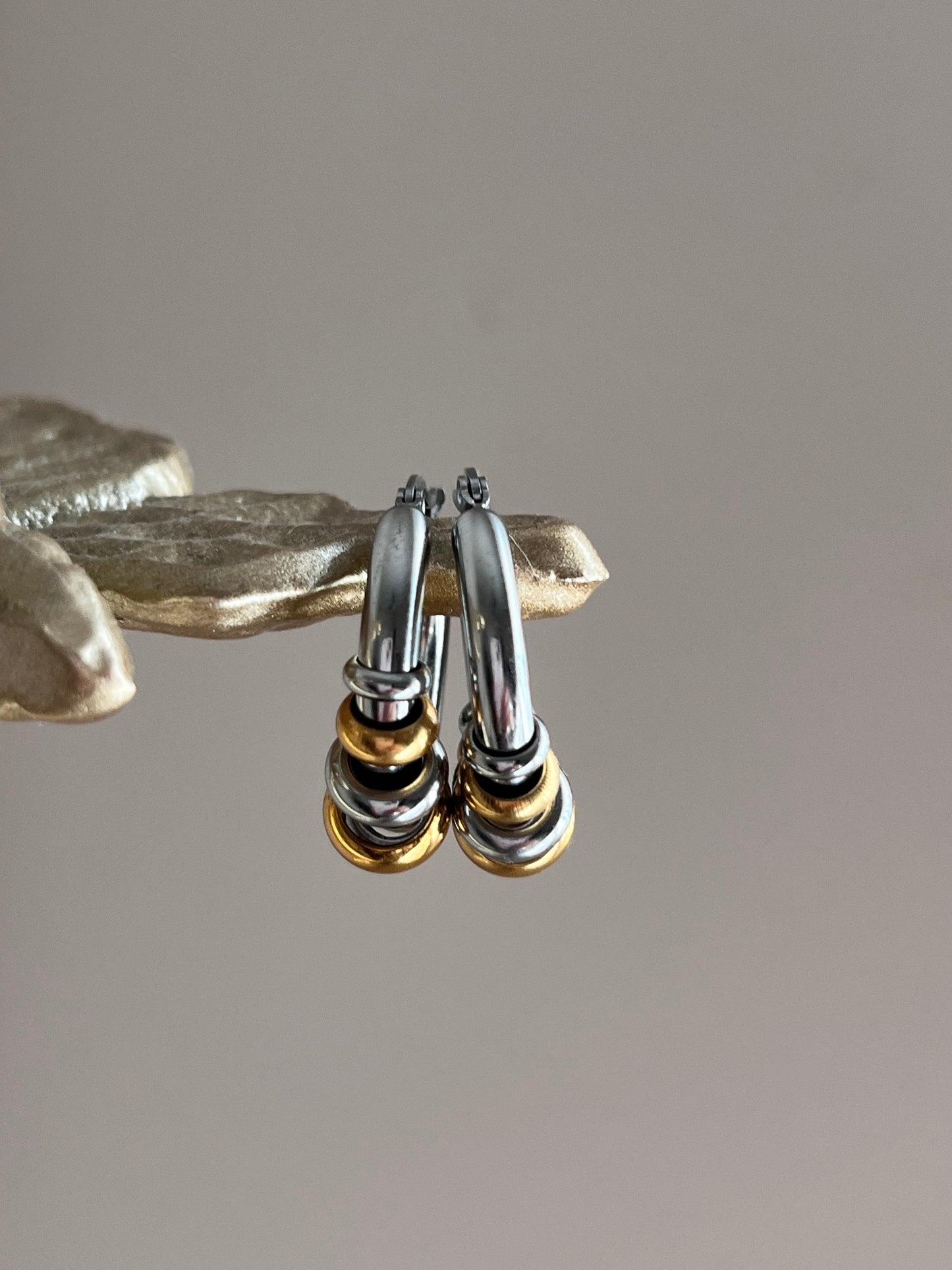 Mixed Metal Medium Hoop Earrings