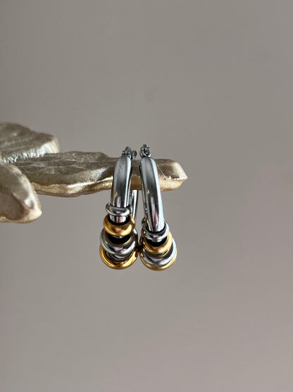 Mixed Metal Medium Hoop Earrings