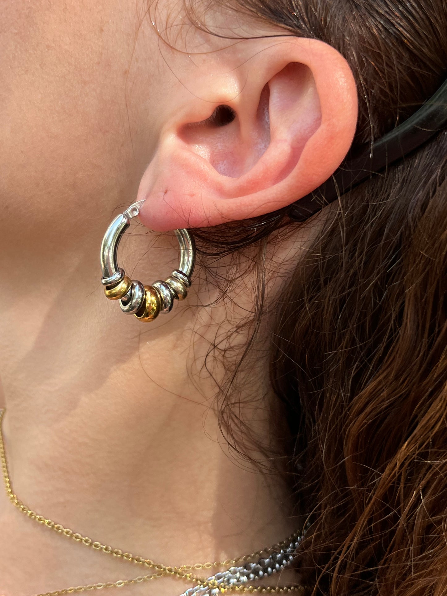 Mixed Metal Medium Hoop Earrings