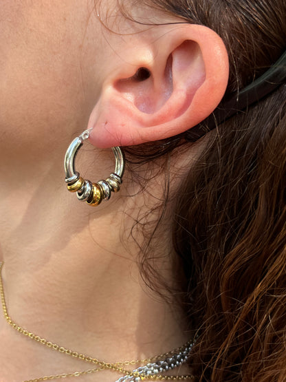 Mixed Metal Medium Hoop Earrings