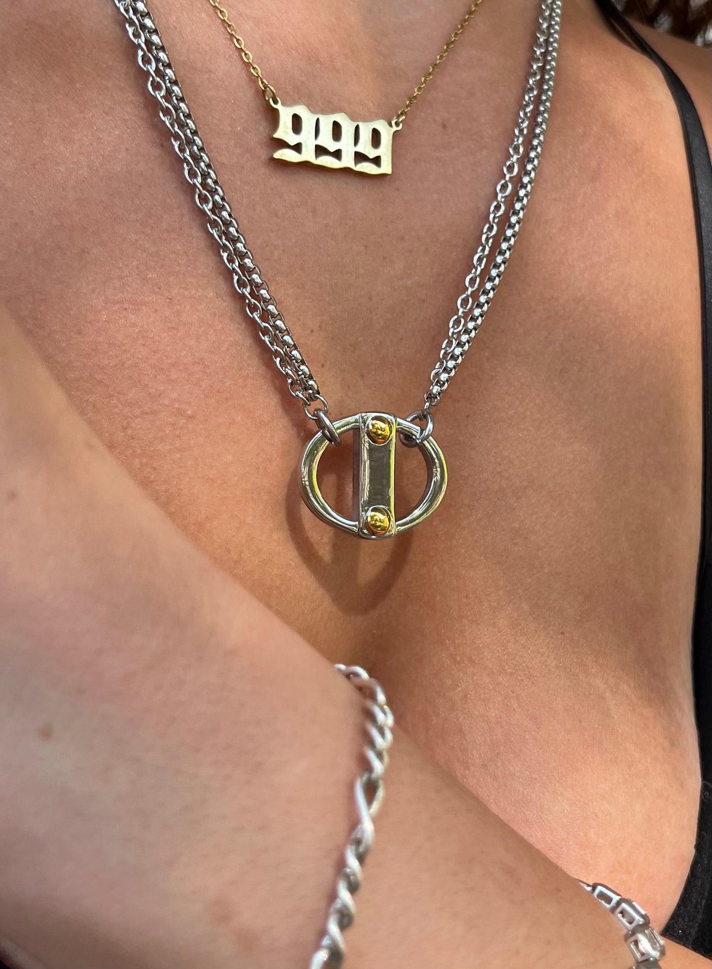 Dual Toned and Double Chained Reversable Pop Tab Necklace