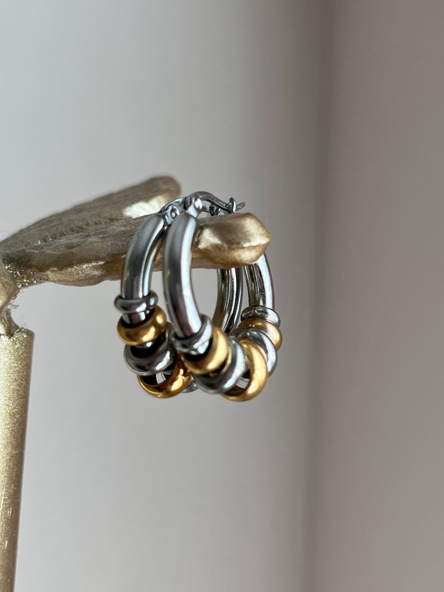 Mixed Metal Medium Hoop Earrings