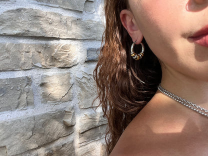 Mixed Metal Medium Hoop Earrings