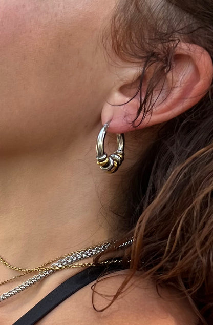 Mixed Metal Medium Hoop Earrings