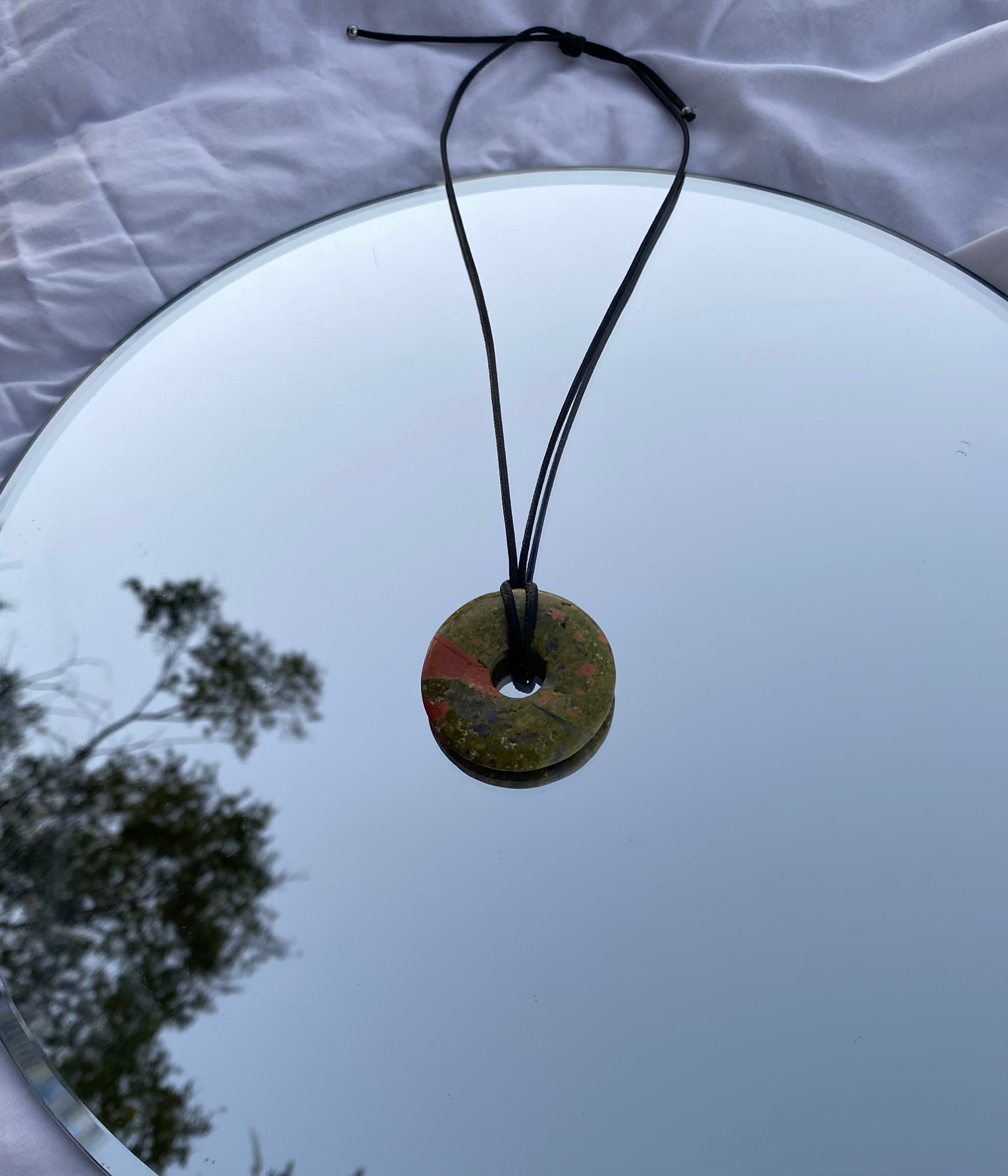 Labradorite Donut Pendant – 30mm, With Cotton Ribbon – Gemstone Jewelry By Lebensquelle Plus